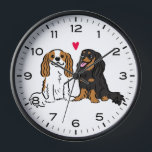 Cavalier King Charles Spaniels Cute Dogs  Clock<br><div class="desc">A fun wall clock for the home or office. Makes an original gift for Cavalier King Charles Spaniel lovers. Cute cartoon dogs with Valentine heart. Check out Jenn’s Doodle World for even more decorative clocks and dog breed themed home decor.</div>