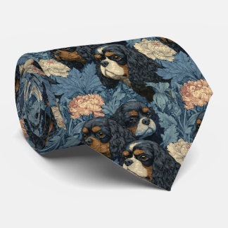 Cavalier King Charles Spaniels in Vintage Garden Neck Tie