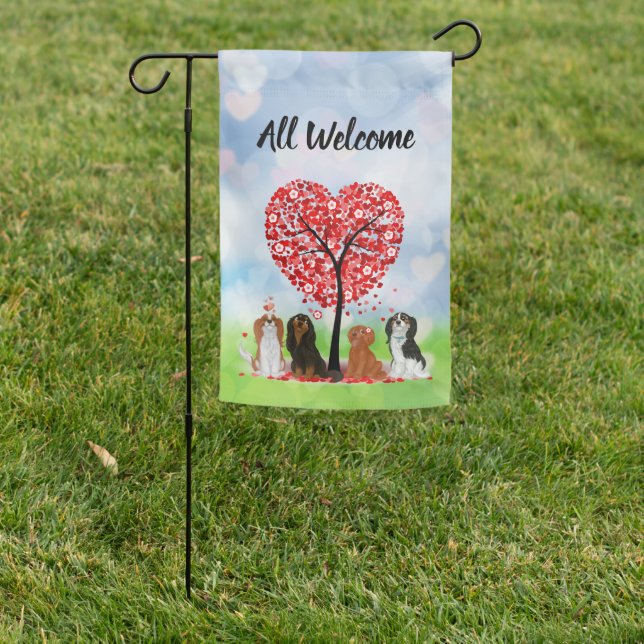Cavalier King Charles Spaniels Love and Valentine  Garden Flag (In SItu)
