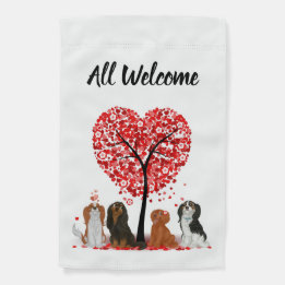 Cavalier King Charles Spaniels Love and Valentine  Garden Flag