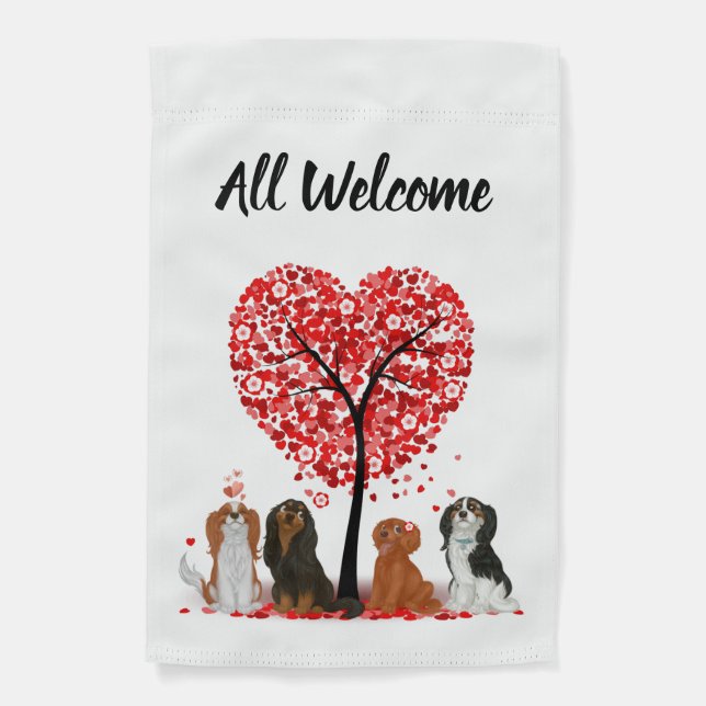Cavalier King Charles Spaniels Love and Valentine  Garden Flag (Front)