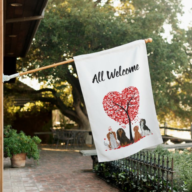Cavalier King Charles Spaniels Love and Valentine  House Flag (In SItu)