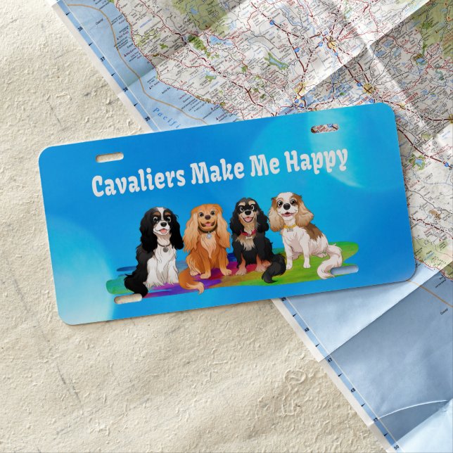 Cavalier King Charles Spaniels Make Me Happy  Bath License Plate (In Situ)