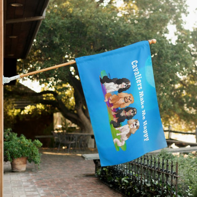 Cavalier King Charles Spaniels Make Me Happy Flag (In SItu)