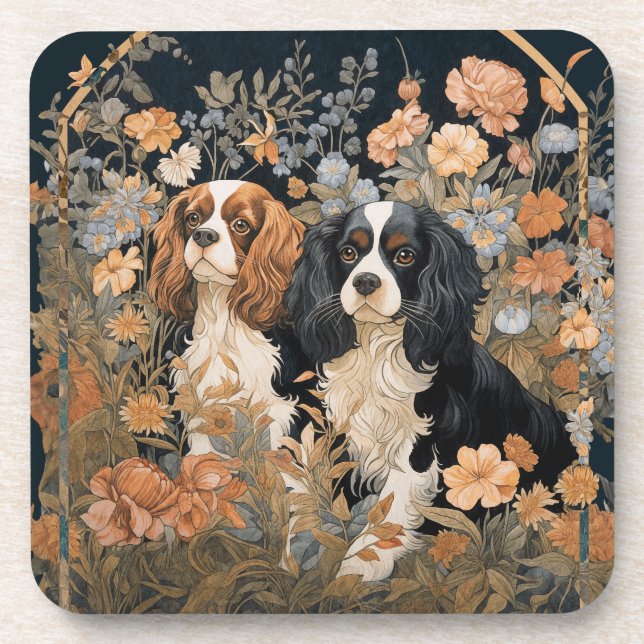 Cavalier King Charles Spaniels Tapestry Style Beverage Coaster (Front)