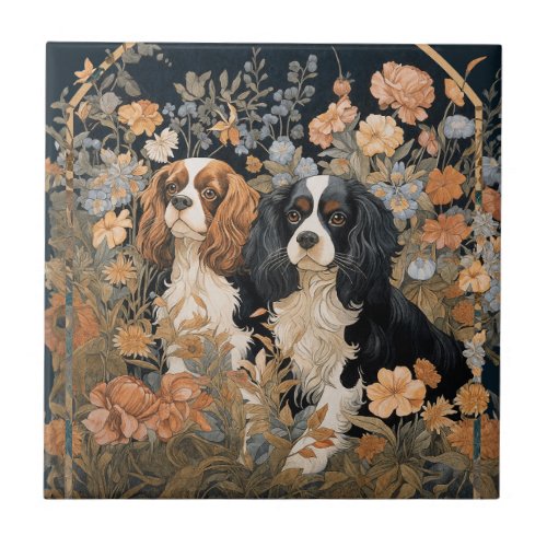 Cavalier King Charles Spaniels Tapestry Style Ceramic Tile
