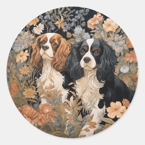 Cavalier King Charles Spaniels Tapestry Style Classic Round Sticker