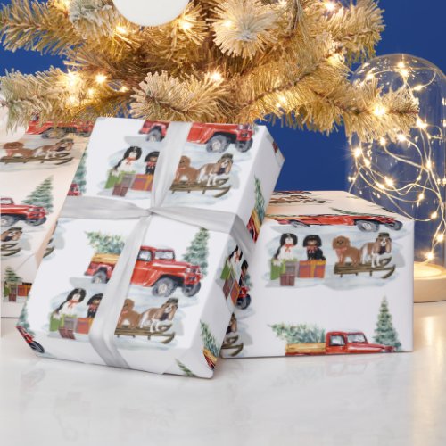 Cavalier King Charles Spaniels Winter Truck  Wrapping Paper