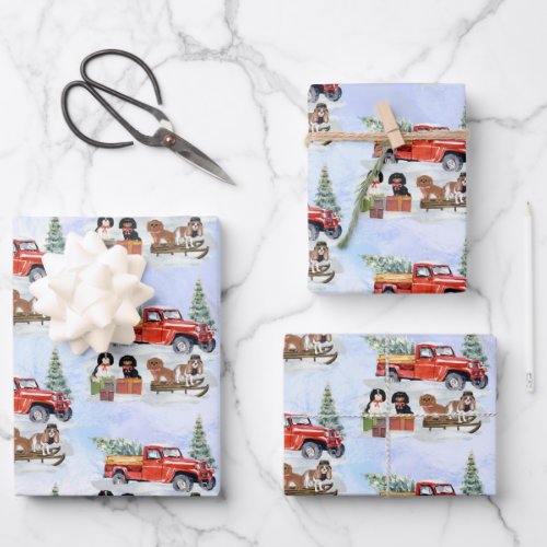 Cavalier King Charles Spaniels Winter Truck Wrapping Paper Sheets