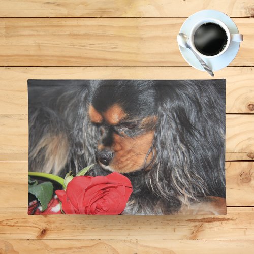 Cavalier King Charles Spaniels With Red Rose Placemat