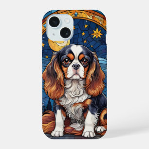Cavalier King Charles Stained Glass Night Sky Moon iPhone 15 Case