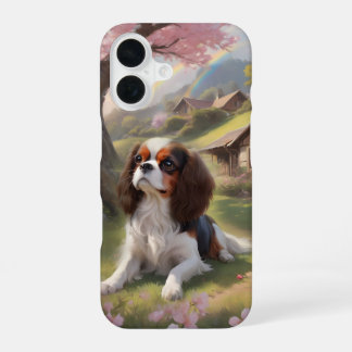 Cavalier King Charles Tricolor Cherry Blossoms iPhone 16 Case