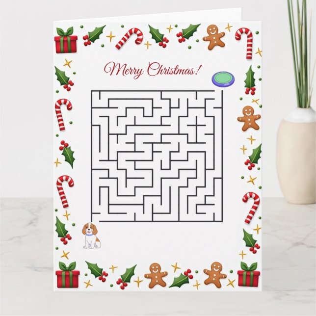 Cavalier King Christmas Maze Puzzle Holiday Card (Front)
