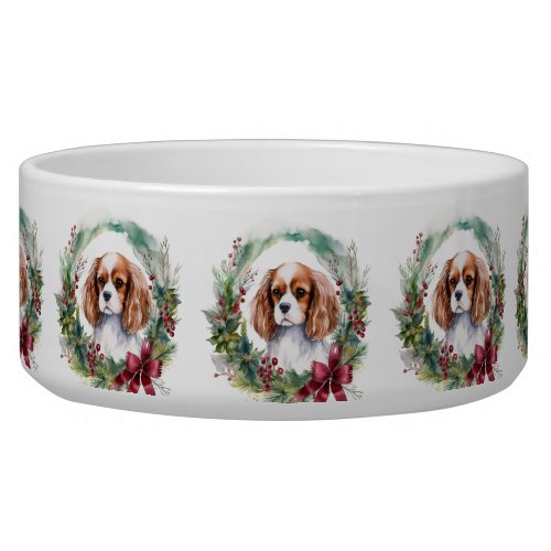 Cavalier King Christmas Wreath Festive Pup  Bowl
