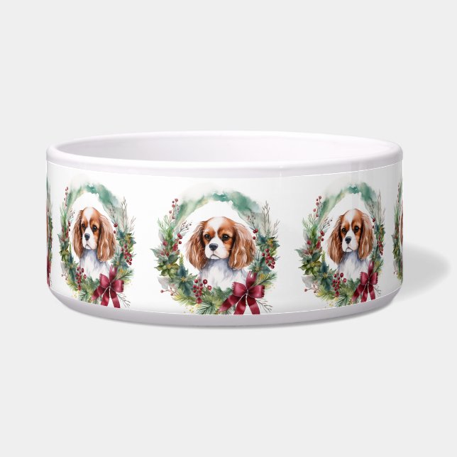 Cavalier King Christmas Wreath Festive Pup  Bowl (Front)