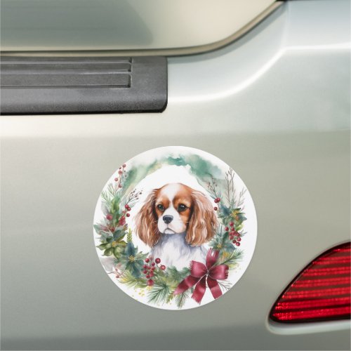Cavalier King Christmas Wreath Festive Pup  Car Magnet