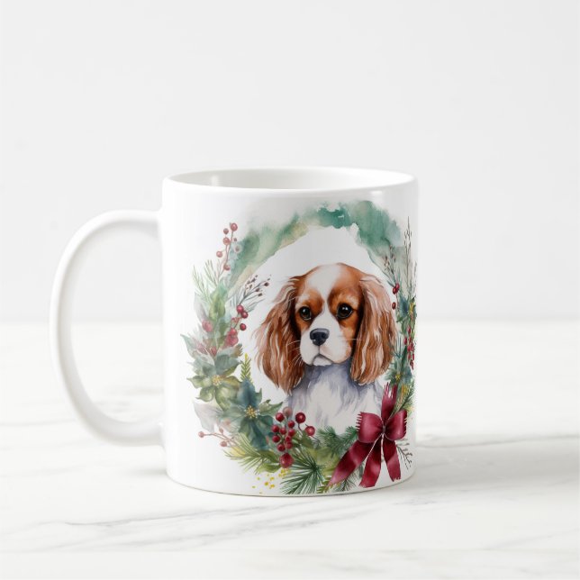Cavalier King Christmas Wreath Festive Pup  Coffee Mug (Left)