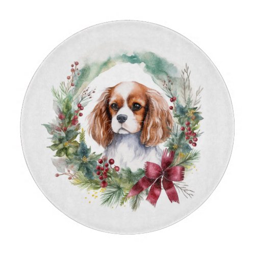 Cavalier King Christmas Wreath Festive Pup  Cutting Board