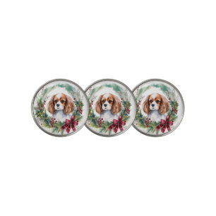 Cavalier King Christmas Wreath Festive Pup  Golf Ball Marker