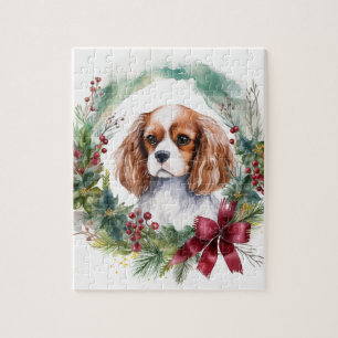 Cavalier King Christmas Wreath Festive Pup  Jigsaw Puzzle