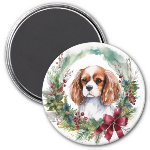 Cavalier King Christmas Wreath Festive Pup  Magnet