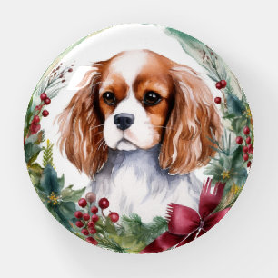 Cavalier King Christmas Wreath Festive Pup Paperweight