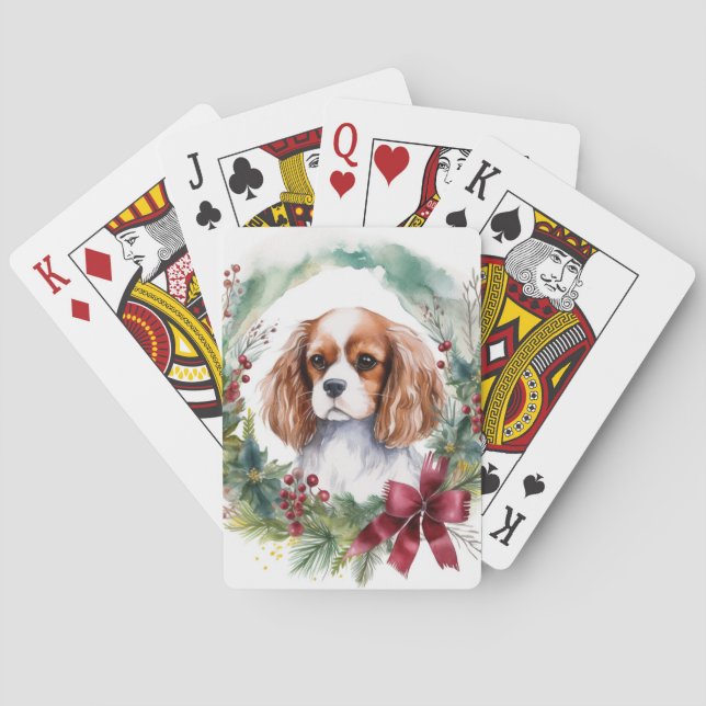 Cavalier King Christmas Wreath Festive Pup  Poker Cards (Back)