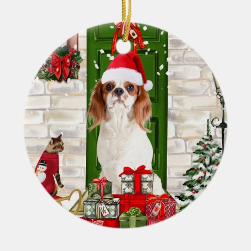 Cavalier King Dog Christmas  Ceramic Ornament