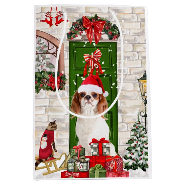 Cavalier King Dog Christmas Medium Gift Bag (Front)