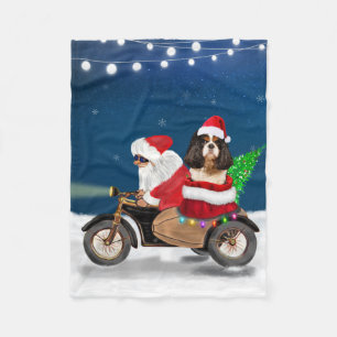Cavalier King Dog Christmas Santa Claus Fleece Blanket