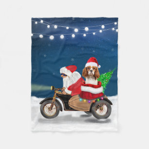 Cavalier King Dog Christmas Santa Claus Fleece Blanket