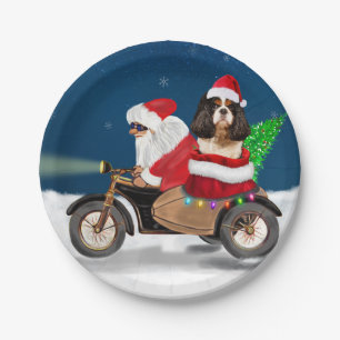 Cavalier King Dog Christmas Santa Claus Paper Plates