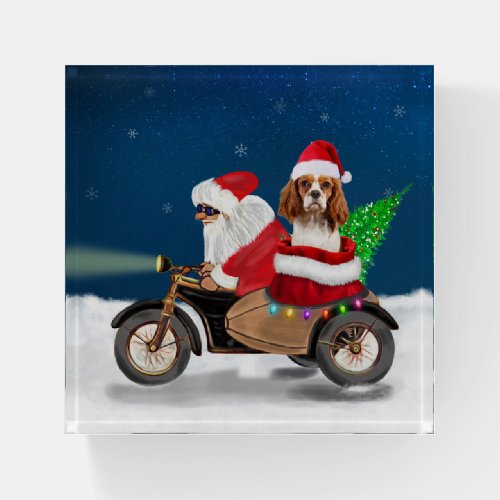 Cavalier King Dog Christmas Santa Claus Paperweight