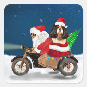 Cavalier King Dog Christmas Santa Claus Square Sticker