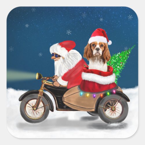 Cavalier King Dog Christmas Santa Claus Square Sticker