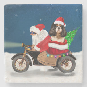 Cavalier King Dog Christmas Santa Claus Stone Coaster