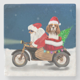 Cavalier King Dog Christmas Santa Claus Stone Coaster