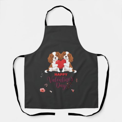 Cavalier King Dog Happy Valentines Day Floral Apron