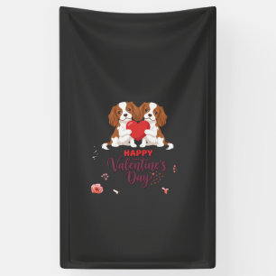 Cavalier King Dog Happy Valentines Day Floral Banner