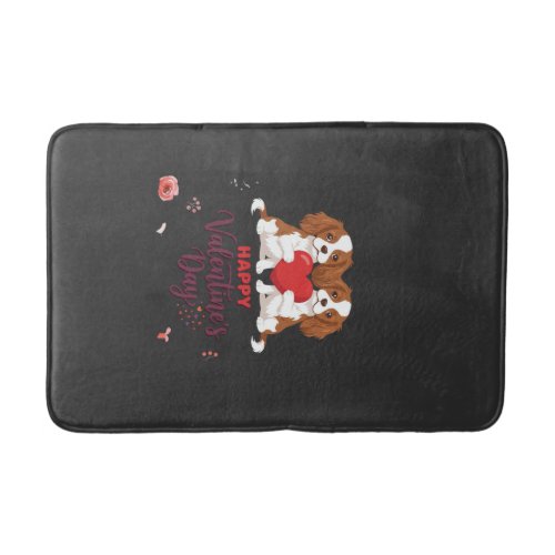 Cavalier King Dog Happy Valentines Day Floral Bath Mat