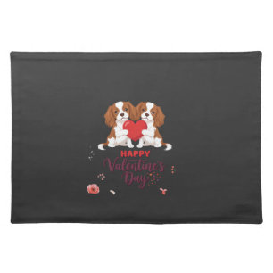 Cavalier King Dog Happy Valentines Day Floral Cloth Placemat