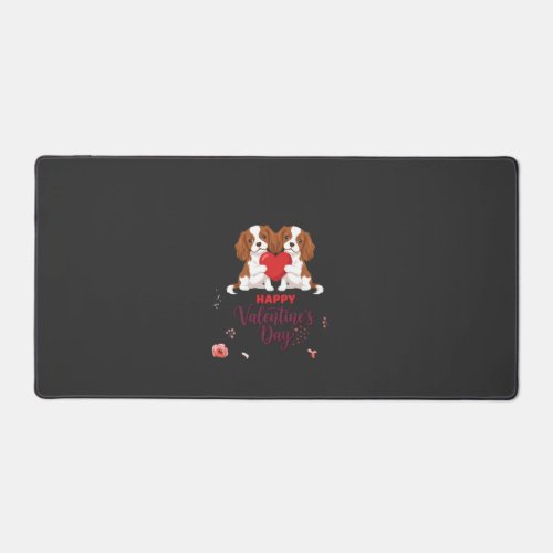 Cavalier King Dog Happy Valentines Day Floral Desk Mat