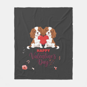 Cavalier King Dog Happy Valentines Day Floral Fleece Blanket