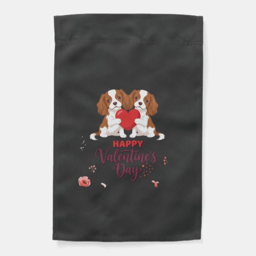 Cavalier King Dog Happy Valentines Day Floral Garden Flag