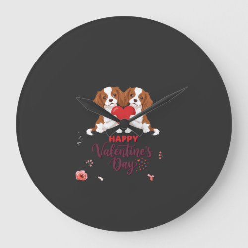 Cavalier King Dog Happy Valentines Day Floral Large Clock