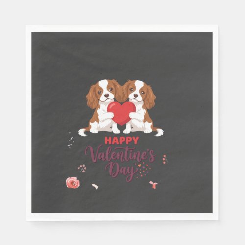 Cavalier King Dog Happy Valentines Day Floral Napkins