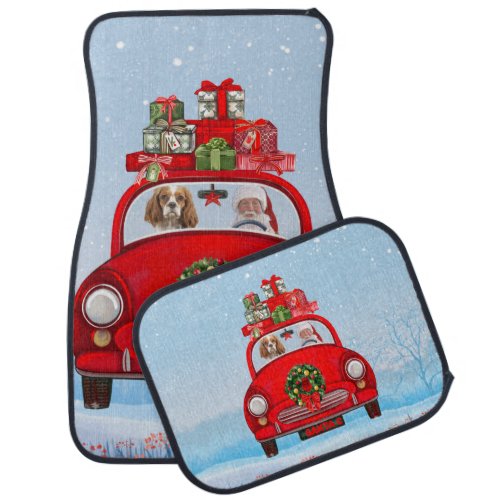 Cavalier King Dog In Car With Santa Claus  Car Floor Mat