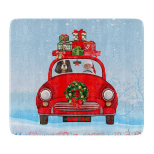 Cavalier King Dog In Car With Santa Claus Cutting Board