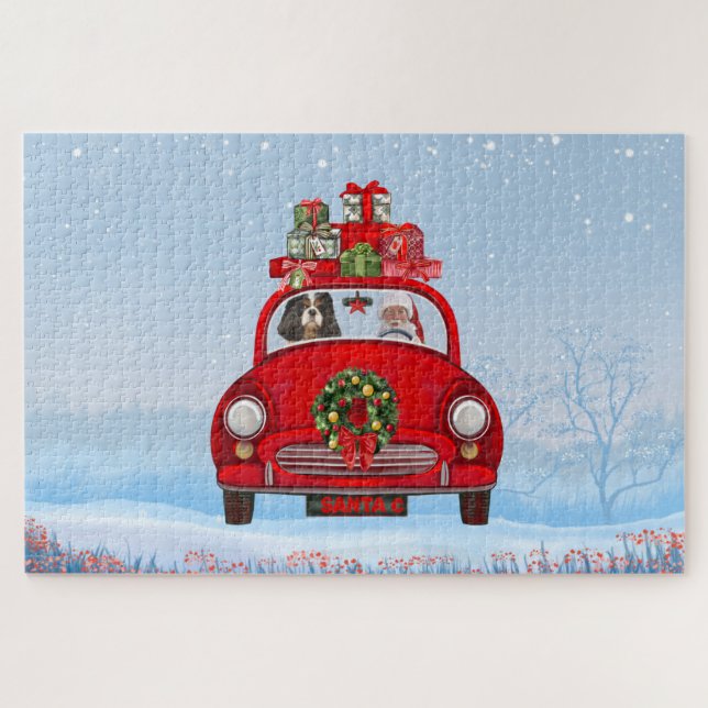 Cavalier King Dog In Car With Santa Claus  Jigsaw Puzzle (Horizontal)