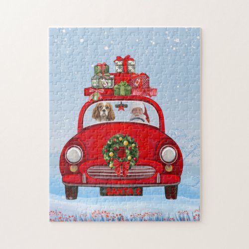 Cavalier King Dog In Car With Santa Claus Jigsaw Puzzle